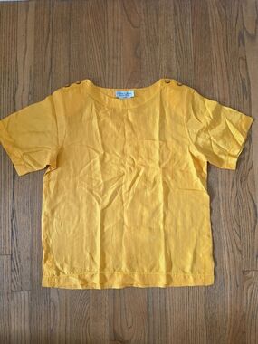 Laura & Jayne Vintage 100% Silk Women’s Short-Sleeve Yellow Pocket Blouse Size M
